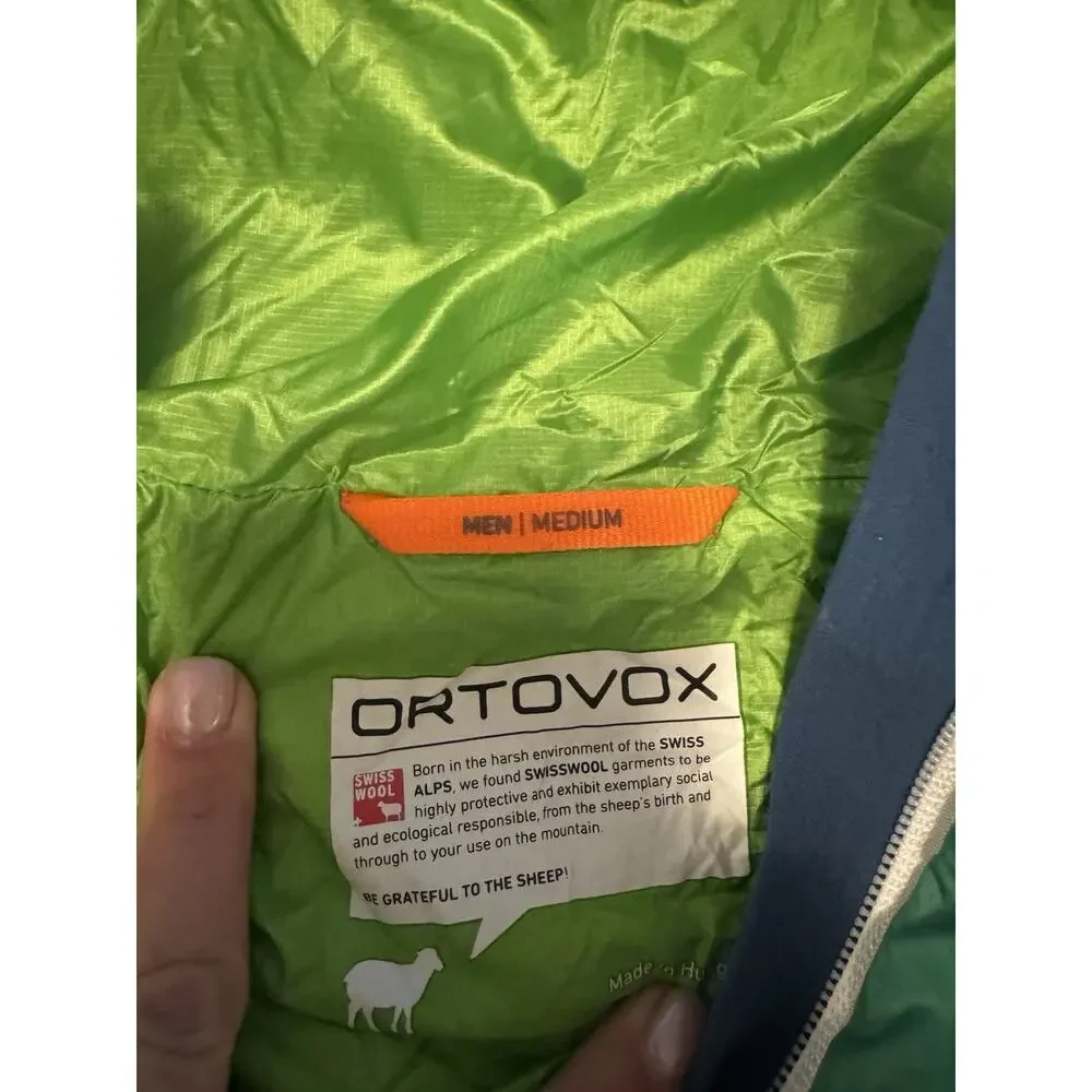 Ortovox Swisswool Piz Boè Green Jacket neon yellow pocket zippers. Men’s Medium